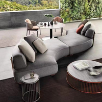 Ensemble de canapés modulaires d'extérieur ronds et incurvés de luxe en teck pour cour, hôtels, villas, parcs, jardin
