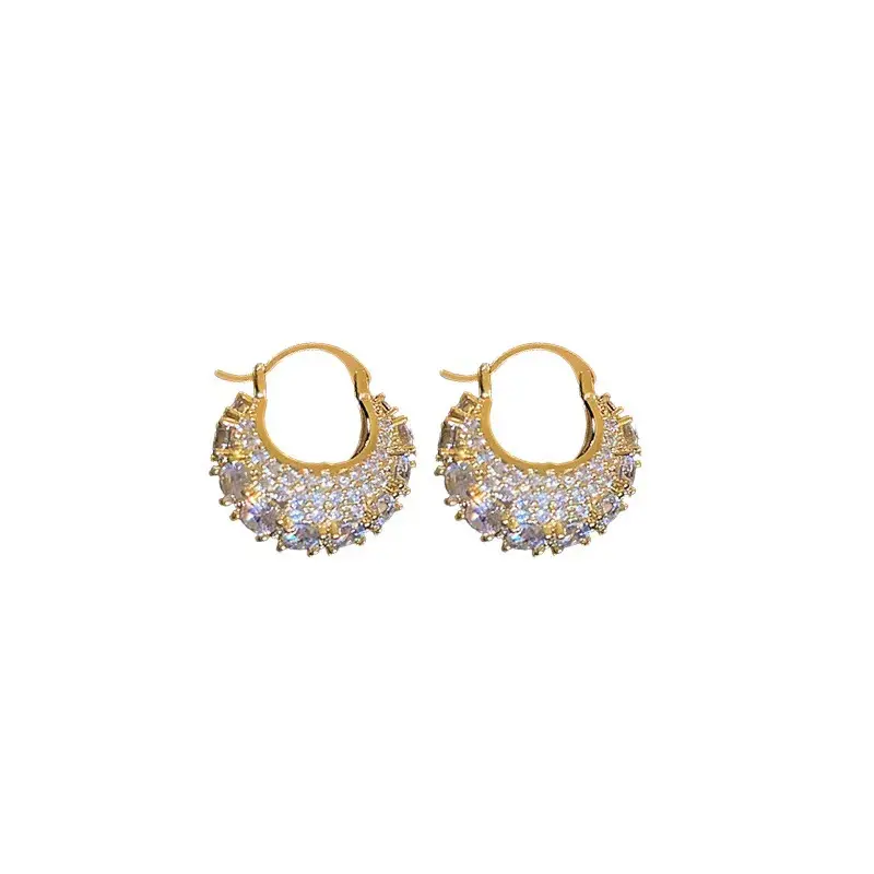 2023 Women's Earrings Round Retro Hoops Jewelry Gold Color Zircon Small Ear Ring