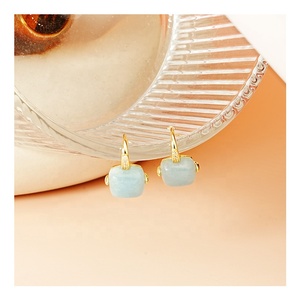 <span class=keywords><strong>Orecchini</strong></span> a Cerchio Quadrati in <span class=keywords><strong>Argento</strong></span> Sterling S925 Placcato Oro con <span class=keywords><strong>Acquamarina</strong></span> Naturale e Diamanti CZ, Design Gratuito, Trendy per Feste - Product Image 2