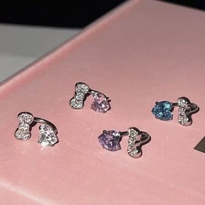 Boucles d'oreilles clous <span class=keywords><strong>en</strong></span> acier inoxydable 1,2 mm avec zircon rose <span class=keywords><strong>en</strong></span> forme de fer à cheval et nœud, bijoux pour femmes, doux et mignons - Product Image 2
