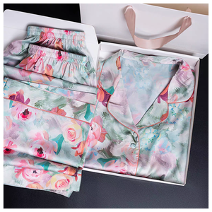 Custom Luxury Oversized Pyjama Femme Floral Designs Print Long Sleeve Sleepwear Women's Clothing Silk Satin Pajamas Sets Women