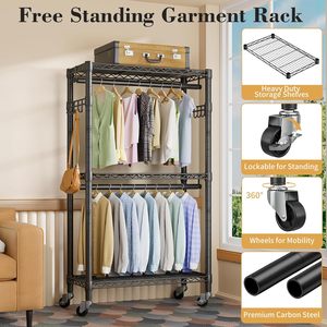 Appendiabiti su Ruote Resistente, Scaffalatura Regolabile in Filo Metallico per Appendere Vestiti, Armadio Portatile in Metallo - Product Image 2