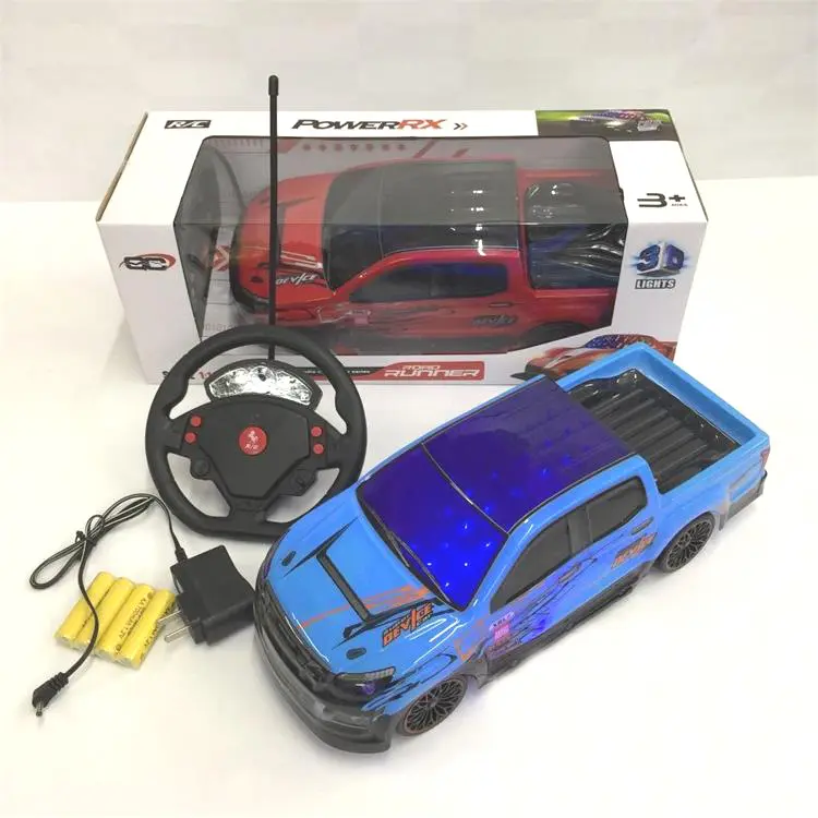 Fashion 1:14 Four-Way Steering Wheel 3D Light Simulation Soft Racing Red/Blue 2Color Wireless Remote Control Model Car Toy