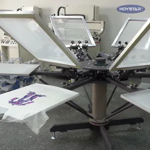Hochwertige manuelle 6 Farben 6 Arbeitsstationen Rotations-Seidendruckmaschine für den T-Shirt-Druck