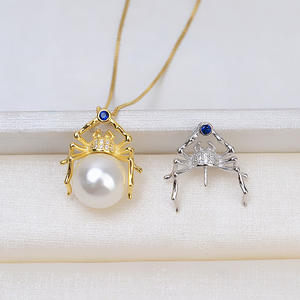 Pendentif araignée en argent S925 avec perles de cheveux de fœt de 9 à 12 mm, base creuse baroque, accessoire de collier pour femme DIY 1596 - Product Image 1