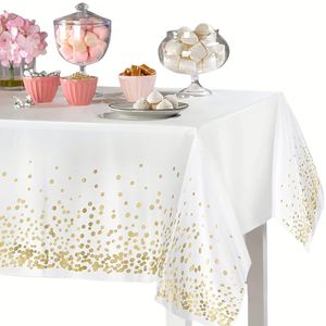 54" X 108" <b>Disposable</b> <b>Table</b> <b>Cloth</b> Gold Dot <b>Disposable</b> Tablecloths White & Gold Dot Plastic Tablecloth for Rectangle <b>Tables</b> - Product Image 4