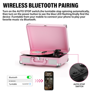 Tourne-disque vinyle rétro, lecteur de musique portable à courroie, phonographe de luxe pour cadeau et décoration - Product Image 3