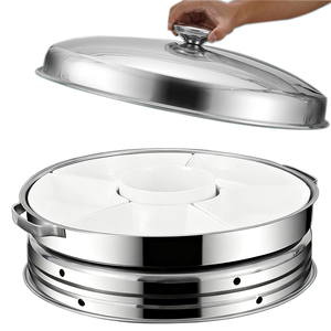 Grand <span class=keywords><strong>chauffe</strong></span>-plats rotatif en forme de dôme circulaire argenté avec système de rotation Ensemble de bols de ligne de service de restaurant - Product Image 5