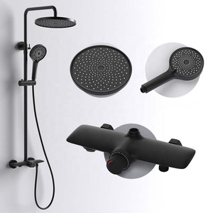 Ensemble de douche en laiton haute pression <span class=keywords><strong>avec</strong></span> douchette à main finition chromée et jet pluie pour usage domestique et hôtelier - Product Image 4