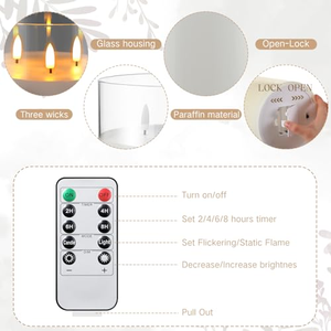 เทียน LED แก้วใสขนาดใหญ่พิเศษ 6''*6'' ใช้แบตเตอรี่ 3 ไส้ พร้อมรีโมทคอนโทรล สำหรับตกแต่งบ้านและงานปาร์ตี้ - Product Image 4