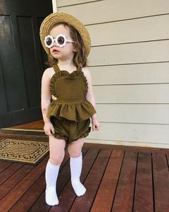 Conjunto de Ropa de Verano 2019 para Bebés y Niñas Pequeñas, Blusa sin Mangas de Algodón y Lino + Pantalones Cortos, Conjunto de 2 Piezas - Product Image 1