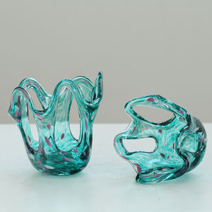 Bougeoir <span class=keywords><strong>en</strong></span> <span class=keywords><strong>verre</strong></span> soufflé bleu creux Design lanterne Art déco comme centre de table décoratif pour la maison et bocaux à bougies - Product Image 2