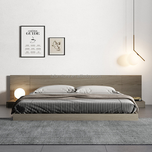 Affordable 3 Star Hotel <b>Platform</b> <b>Bed</b> Set Wooden <b>Frame</b> with Large Panel Headboard and Floating Nightstands for Budget Hotel - Product Image 2