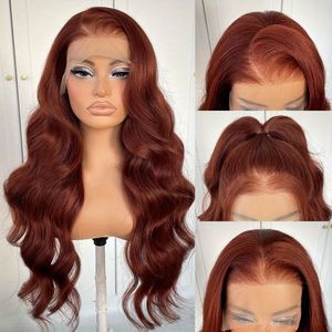 Perruque ondulée rouge-brun 13x4 HD avec dentelle transparente, cheveux humains naturels, perruque tendance - Product Image 4