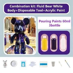 Kit DIY Ours Populaire 23CM à Faire Soi-même, Artisanat Artistique, Ours en Résine Blanche à Peindre avec Outils et Peintures Acryliques pour Coulée - Product Image 2
