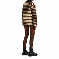 Pull-over Femme Personnalisé en Coton Jacquard Rayé 12GG, Col Polo, Style Preppy Rétro, pour Golf et Tennis, Collection Automne, Vente en Gros