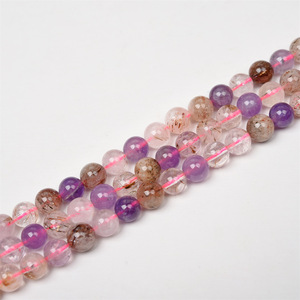 Aaa đá tự nhiên siêu bảy pha lê Bead 7 Rutilated thạch anh Loose Round Strand đối với trang sức làm - Product Image 5