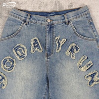Fabricant de vêtements de rue Y2k personnalisés pour hommes, baggy brodé avec écusson vieilli, jorts longs, shorts en jean délavés surdimensionnés pour hommes