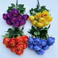 Artificielle 9 Tête Grandes Roses Fleurs Soie Roses Réalistes Bouquet De Mariée pour La Maison De Mariage Décoration Fête