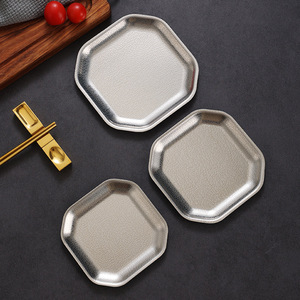 Stainless Steel <b>Square</b> Snack Plate Embossed Design Hotel Food Use Microwave Safe - Product Image 1