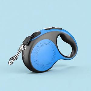 Laisse de chien rétractable personnalisée de 5 mètres, bleu/noir, bicolore, avec lumière LED, libération rapide, porte-sac à crottes, durable pour chien de 50 kg - Product Image 1