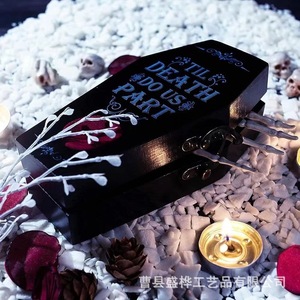 Caja de Anillos de Madera con Grabado 'Hasta que la muerte nos separa', Decoración de Halloween, Almacenamiento de Dulces, Reutilizable - Product Image 2