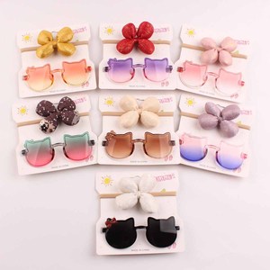 Ensemble de bandeaux en nylon pour bébé et lunettes de soleil avec oreilles de chat, bandeau à nœud doré gonflé, accessoires photo d'été pour filles de 0 à 3 ans - Product Image 1