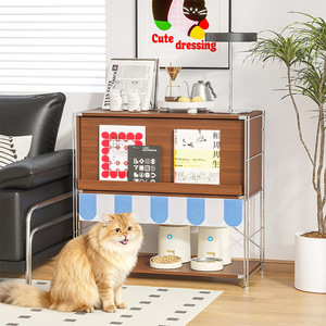 Pet Food <b>Storage</b> Cabinet Wood 2 Tier Anti Tipping Design For Cats Bedroom Living Room - Product Image 3