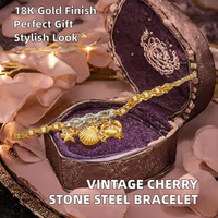 Trendy vintage kersen fruit drop armband van natuursteen en roestvrij staal