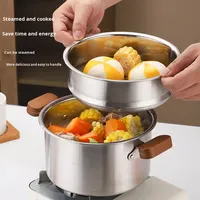 304 Edelstahl 2-3L Kapazität Kochpfanne Universal-Korb Haushalt Multifunktionaler Lebensmittelgeeigneter Suppentopf Dampfgarer