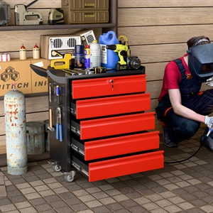 Carrito de Herramientas Metálico de 5 Cajones, Impermeable y Antirrobo, con Sistema de Cierre con Llave y Opción OEM para Herramientas de Jardín - Product Image 6