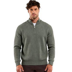 TN Custom-made <strong>Men</strong> Relaxed Fit Knitted <strong>Jumper</strong> Funnel Neck <strong>Collar</strong> <strong>with</strong> Brand Zipper Chunky Ribbed Half Zip <strong>Jumper</strong> Sweater <strong>Shirt</strong> - Product Image 1