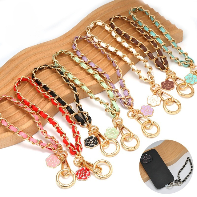 New Plum Blossom for Bracelet Style Wrist Leather Mobile Phone Lanyard Metal Mobile Phone Shell Chain Fashionable Accessories