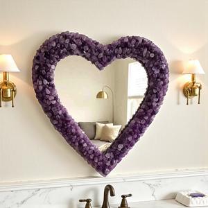 Miroir mural moderne en améthyste avec dessus de vanité en cristal en forme de cœur, artisanat de haute qualité, accessoire de salle de bain - Product Image 1
