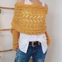 Châle long en tricot ajouré pour femme, idéal automne-hiver, avec double manche allongée, accessoire de mode