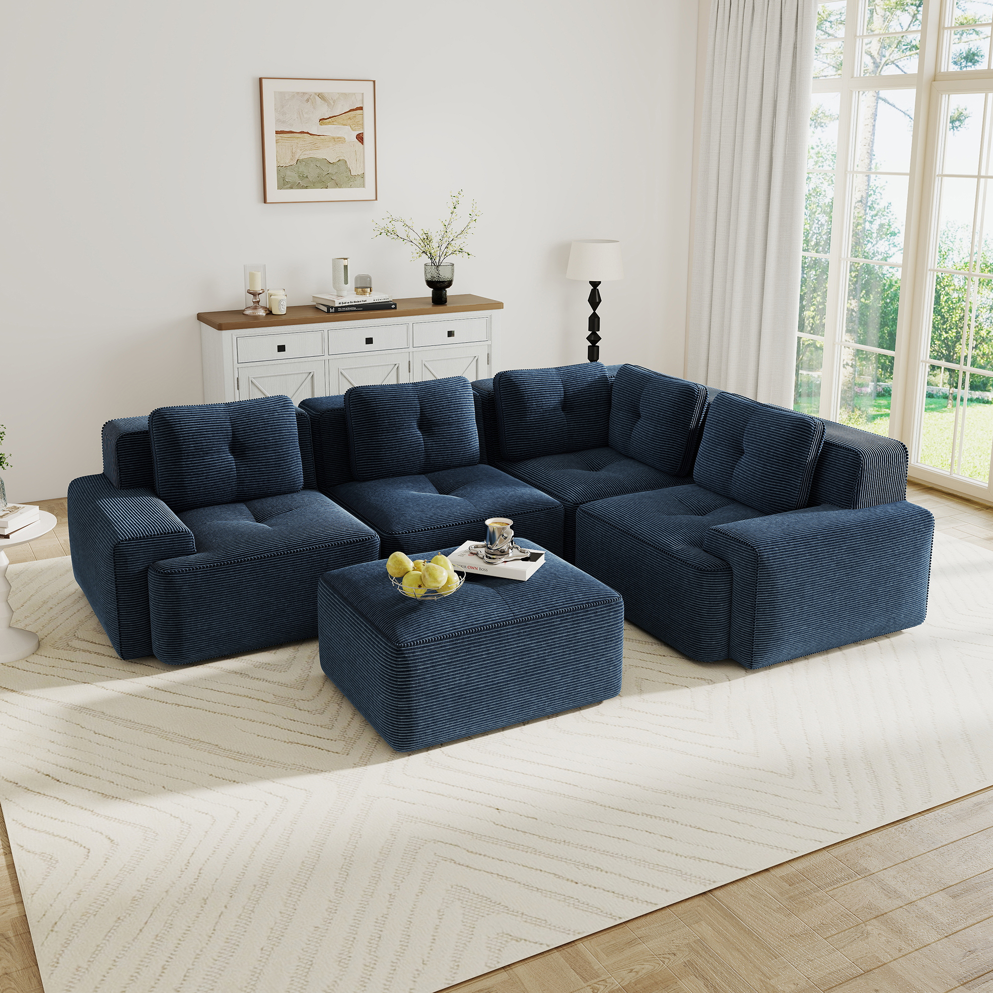 Bleu + Velours côtelé + 4 places
