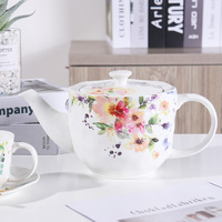 Théière blanche en céramique avec motif de fleurs, 4 ensembles de tasses et soucoupes, vente en gros, nouveau,