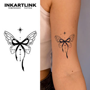 <span class=keywords><strong>Tatuaje</strong></span> Temporal Personalizado con Diseño de Lazo y Mariposa, Resistente al Agua, de Larga Duración (15 Días), Arte Corporal Semipermanente para Brazo y <span class=keywords><strong>Hombro</strong></span>, para Mujeres - Product Image 1