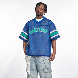 Camiseta de Hombre de Algodón Pesado de Alta Calidad, Estilo Urbano, Corte Holgado, Cuello en V, Manga Corta, Transpirable, Estilo Fútbol - Product Image 1