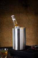 Petit refroidisseur à vin en acier inoxydable à double paroi personnalisé avec poignée et couvercle pour bar pour seau à champagne et à glace