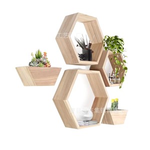 Solid Wood Wall <b>Shelf</b> Hexagon Shape Durable Storage <b>Rack</b> For Home Living Room Mounted Organizer - Product Image 5