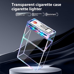 Étui à cigarettes moderne portable en métal et plastique, étanche, doré, personnalisé avec briquet USB pour cadeaux promotionnels - Product Image 2