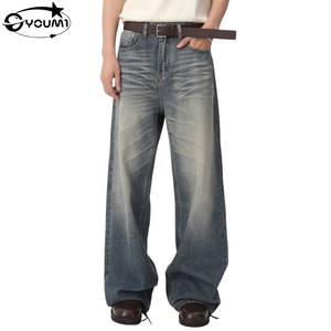 <span class=keywords><strong>Jeans</strong></span> da <span class=keywords><strong>Uomo</strong></span> Personalizzati in Denim Vintage Lavato, Oversize, in Cotone, a Gamba Larga e Dritta, Stile <span class=keywords><strong>Baggy</strong></span> - Product Image 1