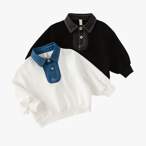 Sudadera para Niños de Manga Larga con Cuello Polo y Detalles en Mezclilla, Estilo Moderno para Primavera y Otoño - Product Image 2
