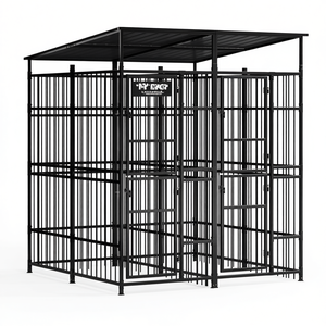 Durable Black Powder Coated Steel Dog Kennel 39.7 Sqft Outdoor Pet Housing <b>Large</b> Breed Rectangle Shape - Product Image 1
