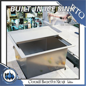 Évier à glace intégré en acier inoxydable 304, refroidisseur de boissons, carré, à cuve unique, brossé, à encastrer sous plan, fait main pour bar, restaurant, hôtel - Product Image 2