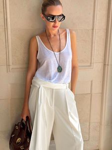 <span class=keywords><strong>Pantaloni</strong></span> Eleganti da Donna Estate 2026, Stile Francese, Vita Alta, Colore Bianco, Taglio Dritto <span class=keywords><strong>con</strong></span> <span class=keywords><strong>Cintura</strong></span> a Frange - Product Image 3