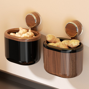 Wall Mounted Suction <b>Storage</b> <b>Box</b> Round Food Container For Garlic Ginger <b>Kitchen</b> Punch Free Lacquered Finish - Product Image 1