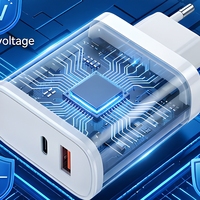 Chargeur mural double port 45W Type-C PD + USB-A QC, bloc de charge rapide PD45W QC18W, prise US EU, chargeur de voyage