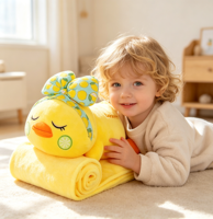 Bantal Boneka Bebek Kuning Lemon Bow 2 in 1 dengan Selimut, Bantal Boneka Bebek Berbaring, Selimut Flanel Lipat, Hadiah Tidur Siang untuk Anak